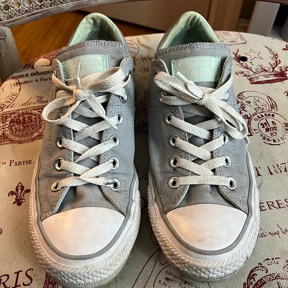 Gray converse with light blue insides